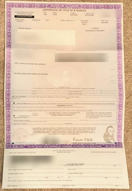 Illinois title — personal details redacted